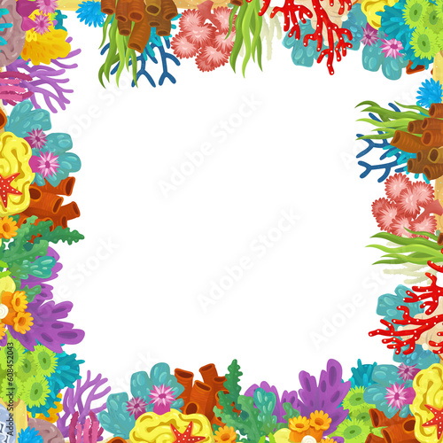 cartoon scene with coral reef garden isolated element frame border for text illustration for children