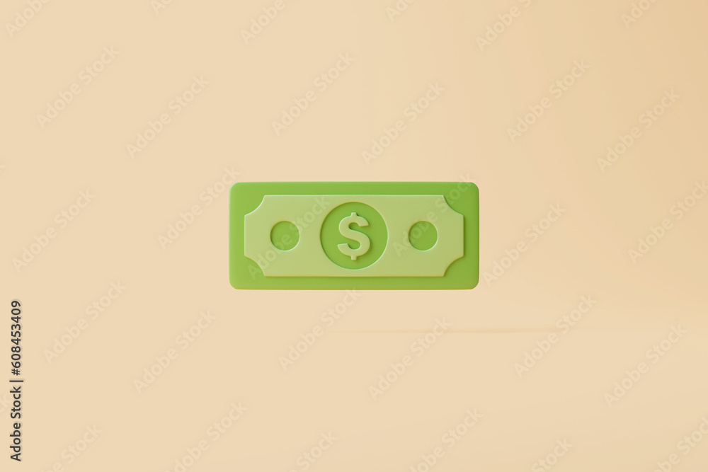 Simple US dollar on beige background. Cash. Money and payment concept. Minimalist 3d render illustration Simple US dollar on beige background. Cash. Money and payment concept. Minimalist 3d render illustration