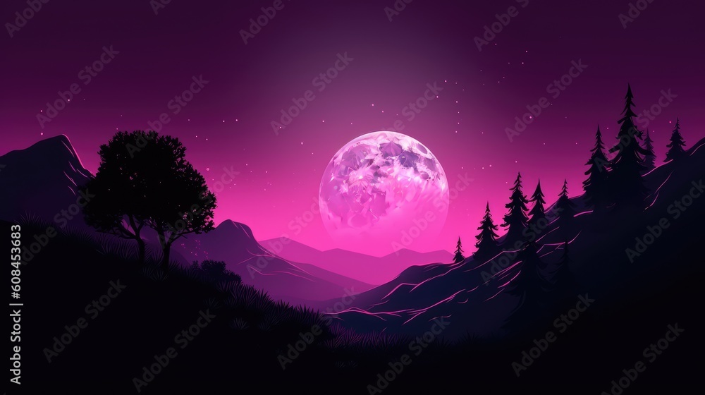 landscape with moon purple wallpaper background