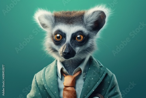 Anthropomorphic lemur in a suit like a businessman. Business Concept. AI generated, human enhanced © top images