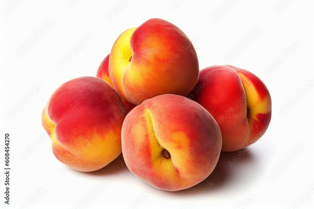 Appetizing delicious peaches. The concept of proper nutrition and vitamins in the crop. AI generated, human enhanced. Appetizing delicious peaches. The concept of proper nutrition and vitamins in the crop. AI generated, human enhanced.
