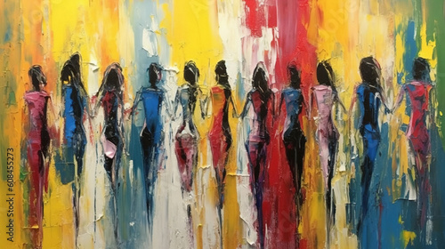 Abstract painting with various people