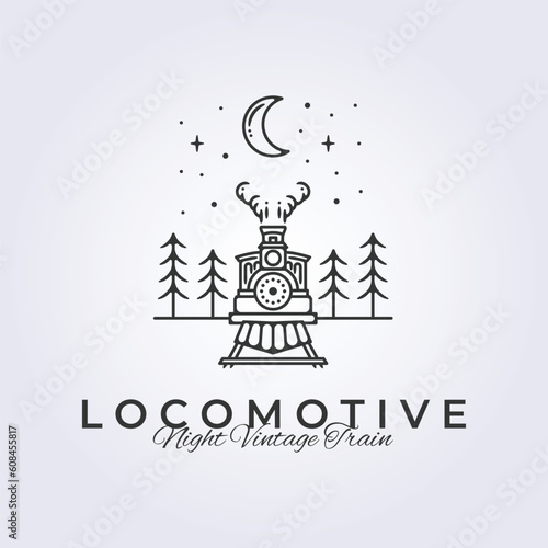 night old train vector, vintage locomotive logo illustration design