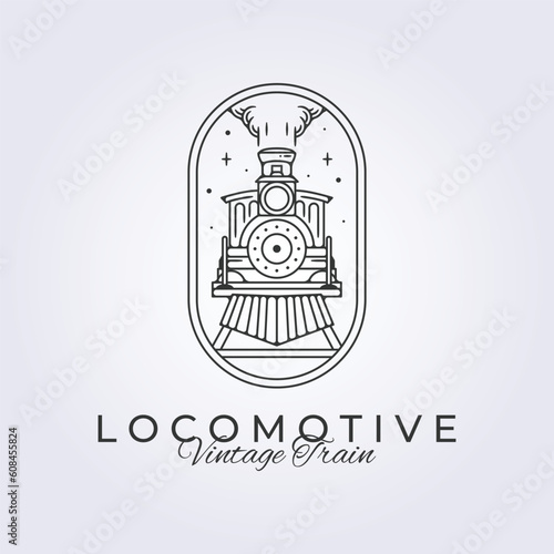 badge of vintage locomotive line art vector logo illustration design template icon retro train in the night