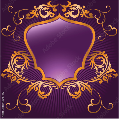 shaped shield in a gilded frame  on purple background