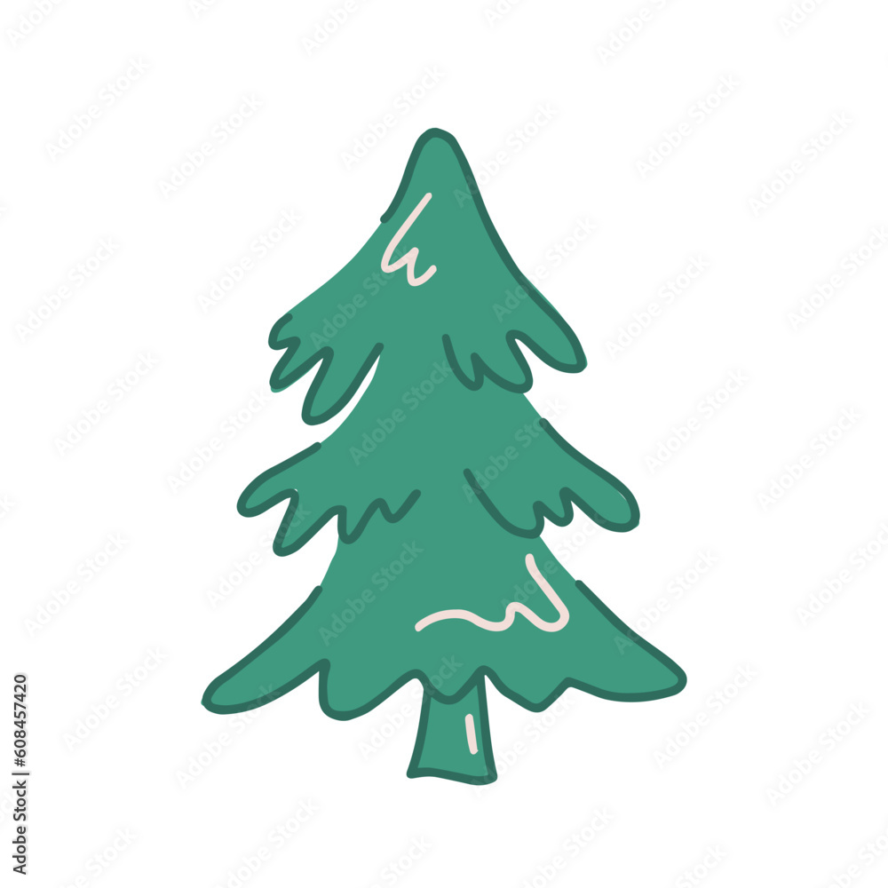 Hand drawn illustration of christmas tree with star. Christmas elements in doodle style Hand drawn illustration of christmas tree with star. Christmas elements in doodle style