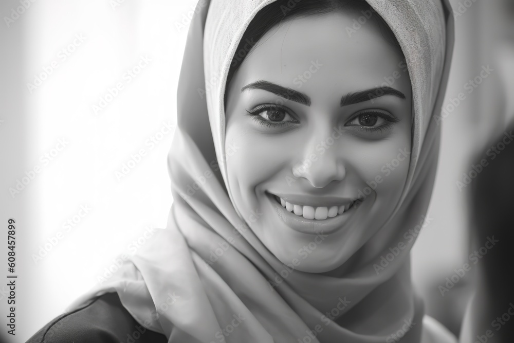 Black and white portrait of young Muslim woman. Generative AI Black and white portrait of young Muslim woman. Generative AI