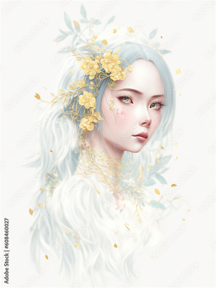 白色の美しい女の肖像　Generative AI