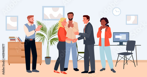 Canvas-taulu Handshake with respect of business leader and happy person vector illustration