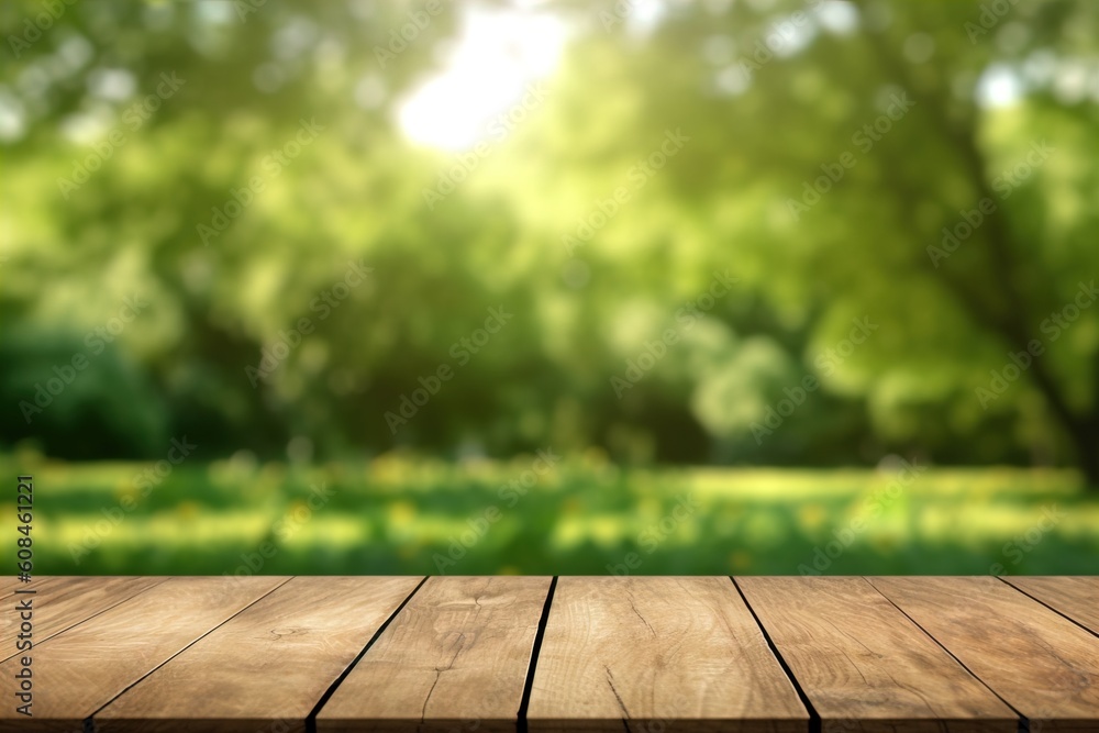 Wood table top on nature green bokeh abstract background Wood table top on nature green bokeh abstract background