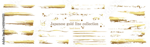 筆書き, 金箔, 和, 金色, フレーム, 年賀状, 筆線, 筆, ビジネス, セット, 波, キラキラ, ライン, 飛沫, 和風, 背景, かすれ, ベクター, イラスト
