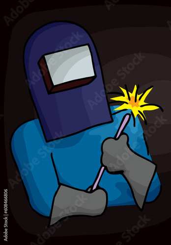Person in welder's outfit with blowtorch and heavy gloves