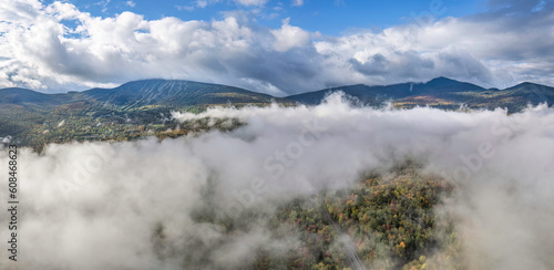 Autumn morning fog in the Carrabassett Valley near Sugarloaf Mountain - Maine
