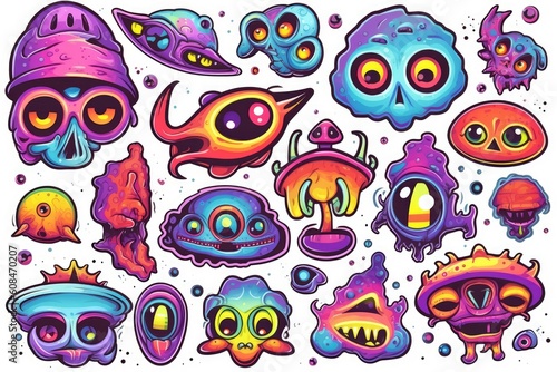 Wallpaper Mural Trippy Alien Art, stickers illustration. Generative AI Torontodigital.ca