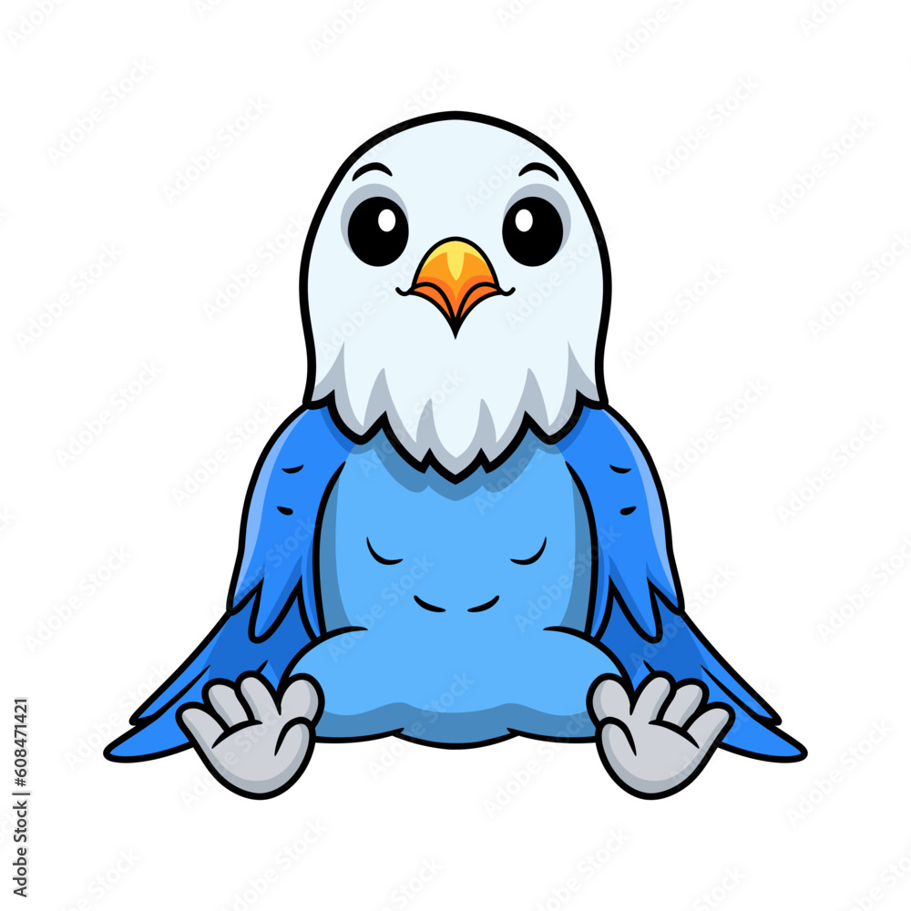 Fototapeta premium Cute blue love bird cartoon sitting