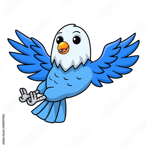 Cute blue love bird cartoon flying
