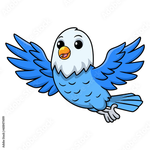Cute blue love bird cartoon flying