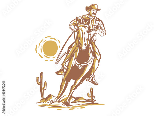 cowboy illustration wild west graphic rodeo design outlaw vintage bad land