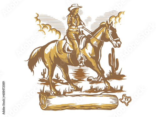 cowboy illustration wild west graphic rodeo design outlaw vintage bad land