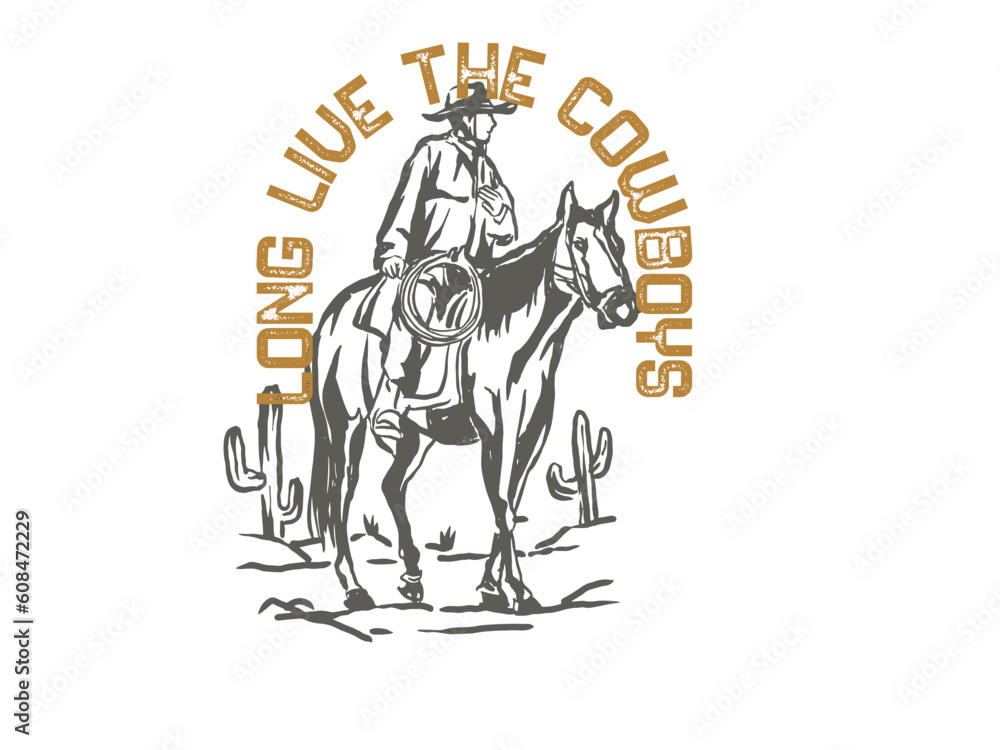 Fototapeta premium cowboy illustration wild west graphic rodeo design outlaw vintage bad land