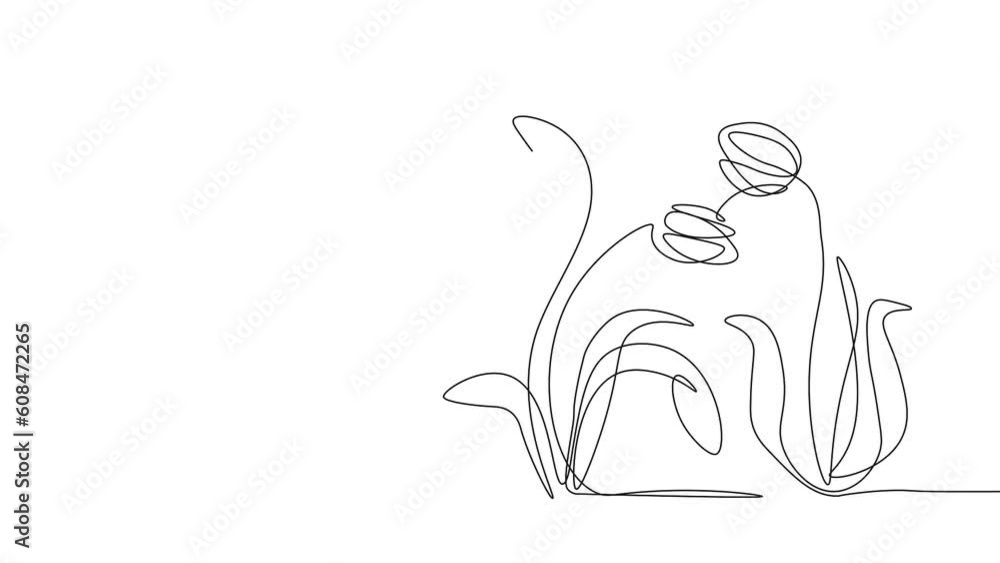 Animation in continuous line style. Aesthetic moving banner with hand drawn blooming flowers or plants. Single line sketch. Floristry and botany. Linear graphic animated cartoon on white background Animation in continuous line style. Aesthetic moving banner with hand drawn blooming flowers or plants. Single line sketch. Floristry and botany. Linear graphic animated cartoon on white background
