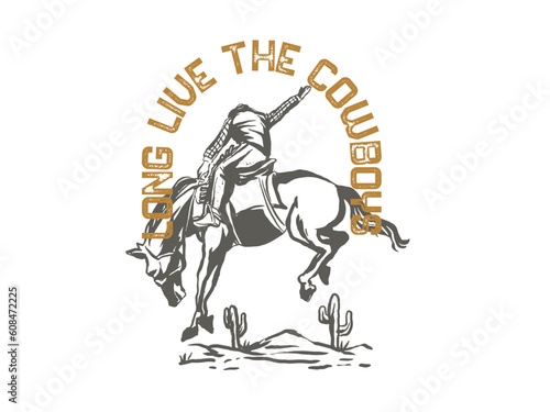 cowboy illustration wild west graphic rodeo design outlaw vintage bad land © belapamungkas1