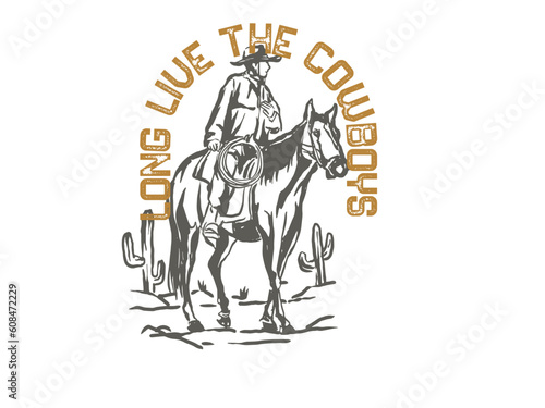 cowboy illustration wild west graphic rodeo design outlaw vintage bad land © belapamungkas1
