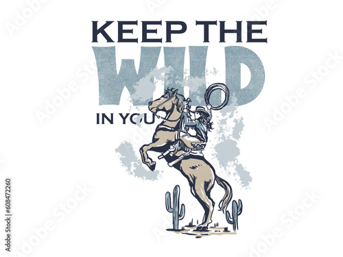 Valokuvatapetti cowboy illustration wild west graphic rodeo design outlaw vintage bad land