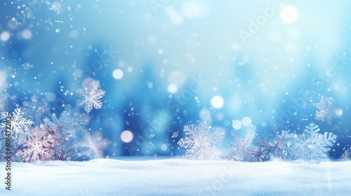 A Wintery Touch: Snowflakes on a Blue Background. Generative AI. © 0xfrnt