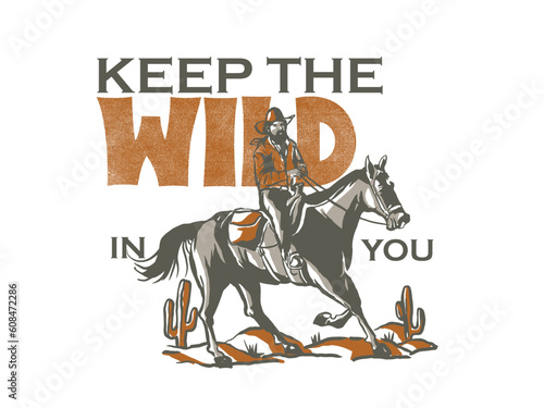 cowboy illustration wild west graphic rodeo design outlaw vintage bad land