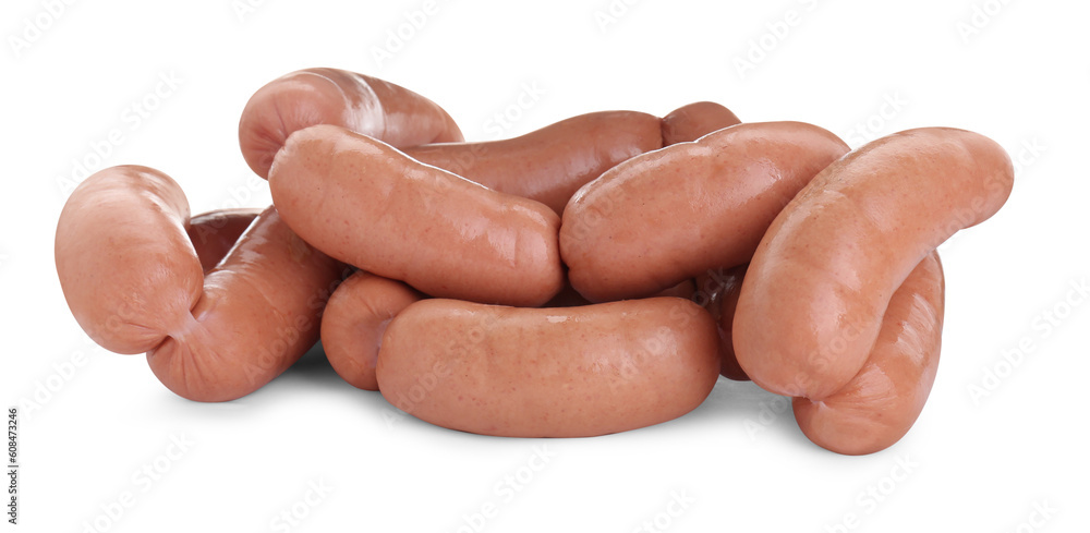 Tasty sausages isolated on white. Meat product Tasty sausages isolated on white. Meat product