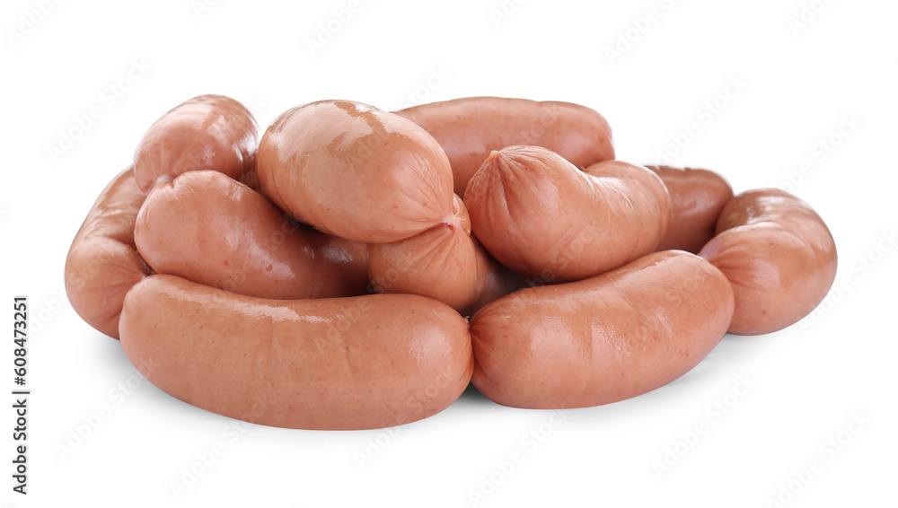 Tasty sausages isolated on white. Meat product Tasty sausages isolated on white. Meat product