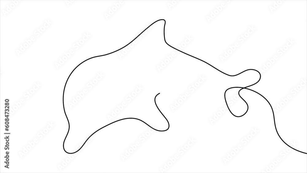 Animation in continuous line style. Minimalistic moving sea dolphin icon. Ocean animal or fish mammal. Marine life. Aesthetic contemporary art. Linear graphic animated cartoon on white background Animation in continuous line style. Minimalistic moving sea dolphin icon. Ocean animal or fish mammal. Marine life. Aesthetic contemporary art. Linear graphic animated cartoon on white background