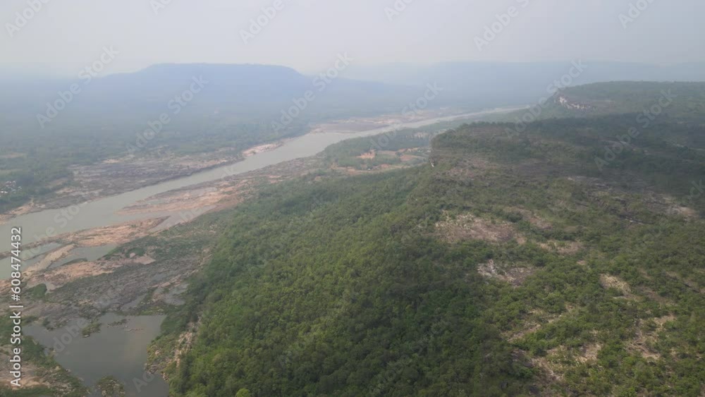 The aerial view of Pha Taem National Park in Thailand The aerial view of Pha Taem National Park in Thailand