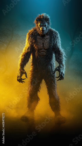 scary werewolf monster. vintage. classic monster. horror story. AI generated image