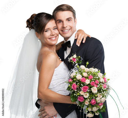 Fotografia Portrait of a Happy Wedding Couple Embracing