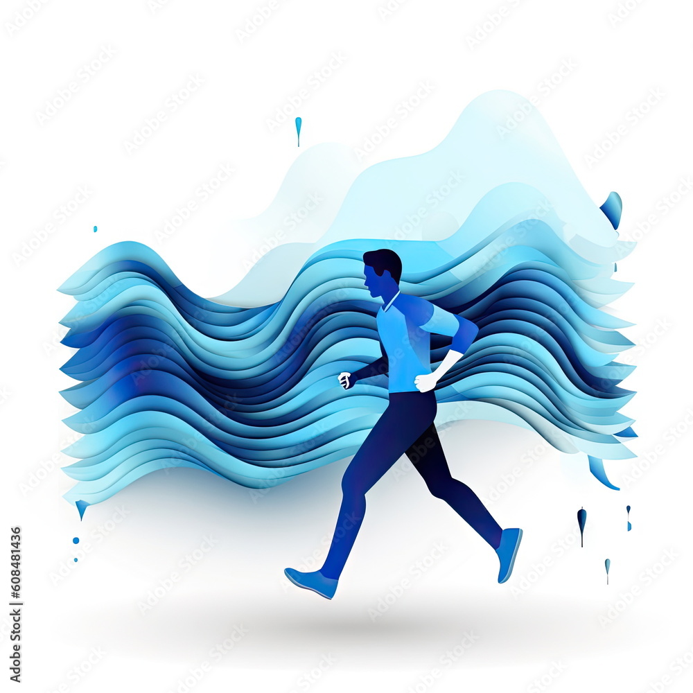 runner with blue flowing wave