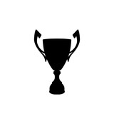 Puchar, nagroda dla zwycięzcy. Trofeum dla mistrza. Czarny symbol na białym tle. Wektorowa ilustracja.