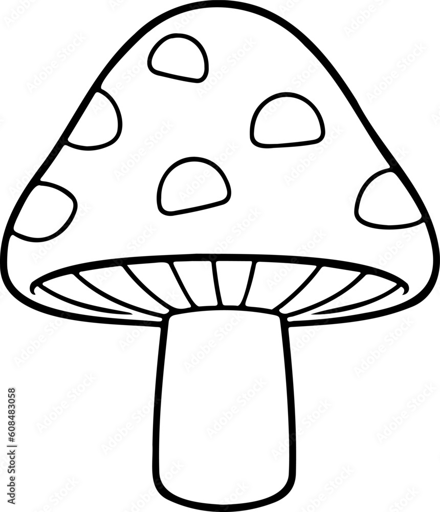 Mushroom vector illustration. Black and white outline fungus coloring book or page for children Mushroom vector illustration. Black and white outline fungus coloring book or page for children