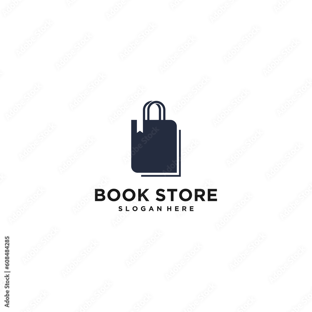 logo toko buku yang menggabungkan tas belanja dan buku Stock Vector