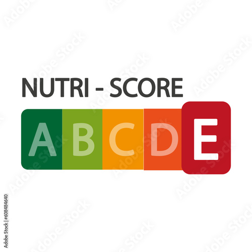 Nutri Score official label. E score. Vector illustration.