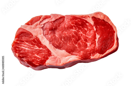 Fresh raw beef steak isolated on trasnparent background, top view with generative AI