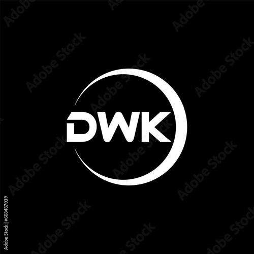 DWK letter logo design with black background in illustrator, cube logo, vector logo, modern alphabet font overlap style. calligraphy designs for logo, Poster, Invitation, etc. photo