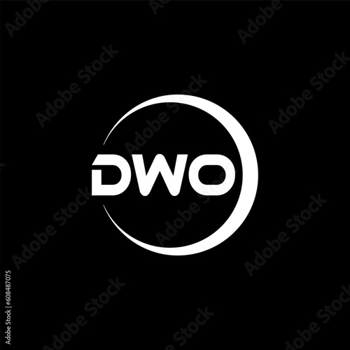 DWO letter logo design with black background in illustrator, cube logo, vector logo, modern alphabet font overlap style. calligraphy designs for logo, Poster, Invitation, etc.