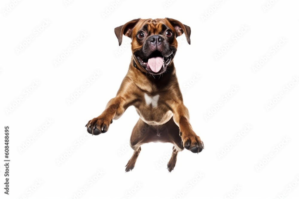 Illustration of a playful dog leaping with joy and its tongue wagging in the air created with Generative AI technology