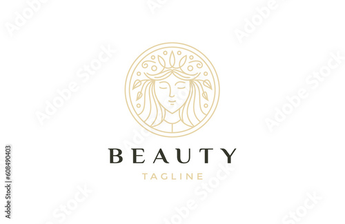 Organic woman logo icon design template flat vector