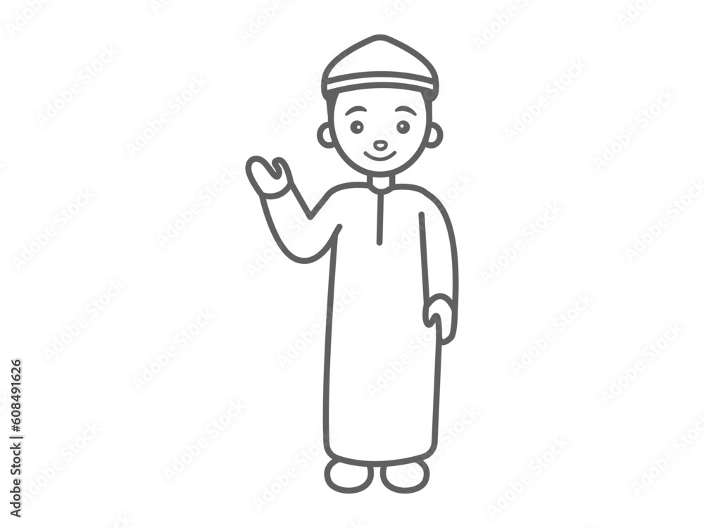 line art icon symbol male muslim waving hand