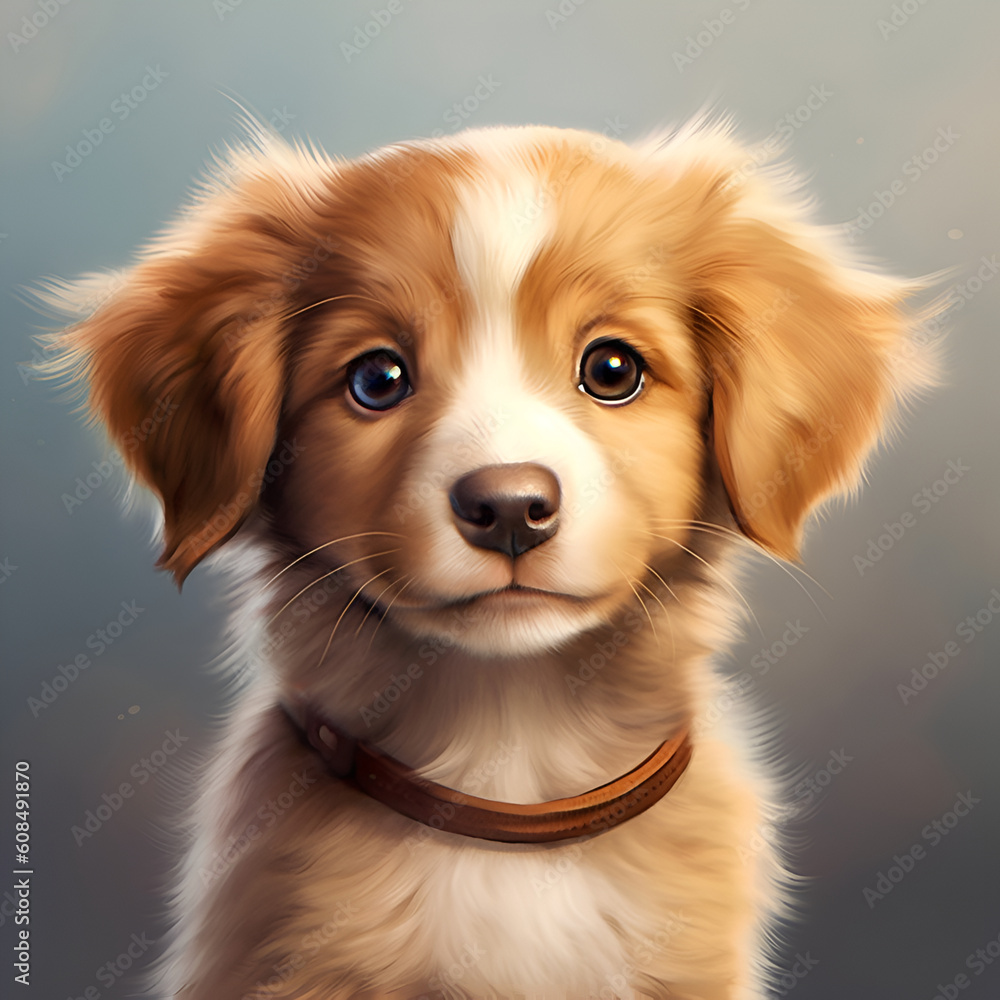portrait of a little cute puppy, generated ai