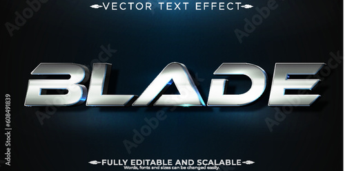 Editable text effect blade, 3d metallic and gaming font style