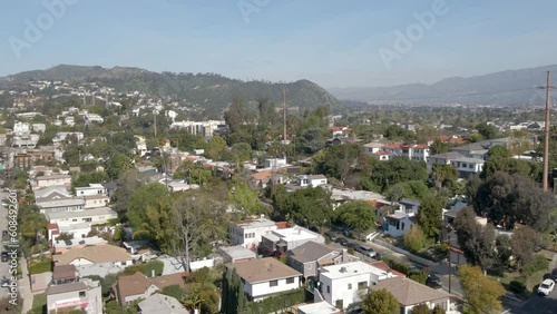 Aerial View Towards Silver Lake Hollywood Mountains, 4K